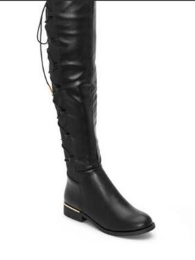 VENUS Black Over-the-Knee Lace-Up Riding Boots with Gold Accent, Size 8.5, NWOT